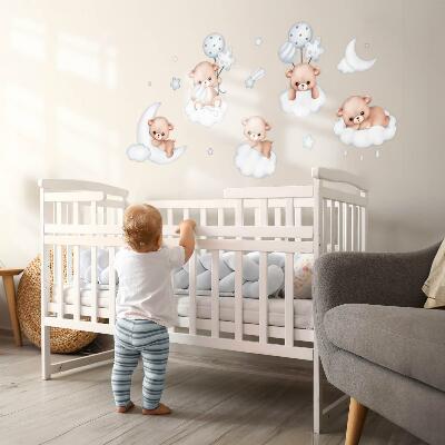 Autocollant mural 130x229 Ours en peluche mignons dans des nuages aux tons pastel