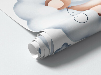 Autocollant mural 130x229 Ours en peluche mignons dans des nuages aux tons pastel