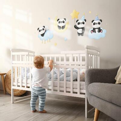 Autocollant mural 130x183 Pandas mignons dans un ciel aquarelle pastel