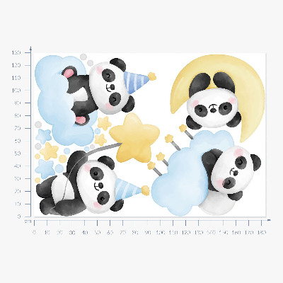 Autocollant mural 130x183 Pandas mignons dans un ciel aquarelle pastel