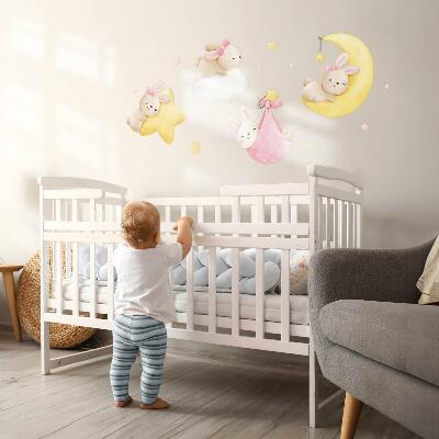 Autocollant mural 130x191 Lapins dans le ciel nocturne, aquarelle pastel