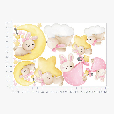 Autocollant mural 130x191 Lapins dans le ciel nocturne, aquarelle pastel