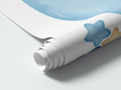 Autocollant mural 130x198 Petit ours dans un ballon dans les nuages aquarelle pastel