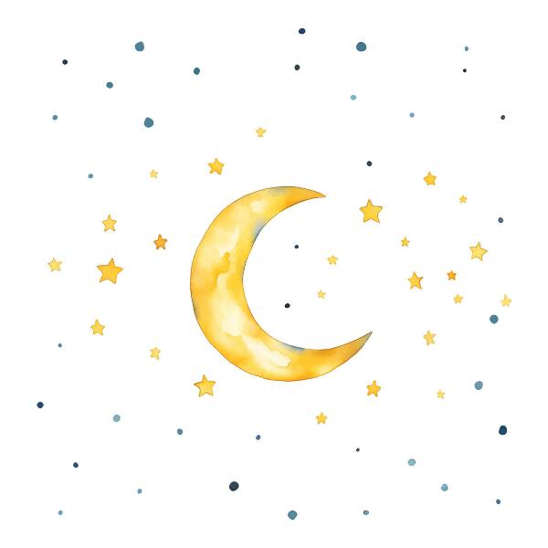 Autocollant mural 130x141 Ciel cosmique aquarelle avec lune et étoiles