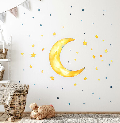 Autocollant mural 130x141 Ciel cosmique aquarelle avec lune et étoiles