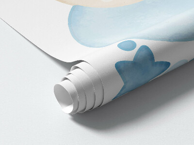 Autocollant mural 130x186 Ours en peluche mignon avec des ballons dans les nuages, aquarelle pastel