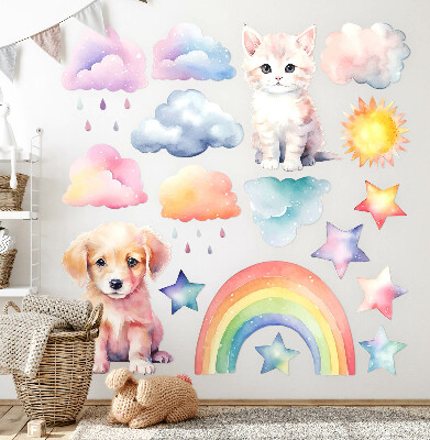 Autocollant mural 130x177 Animaux mignons dans un paradis pastel