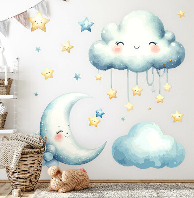 Autocollant mural 130x131 Nuages pastel avec la lune et les étoiles