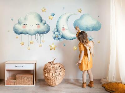 Autocollant mural 130x131 Nuages pastel avec la lune et les étoiles