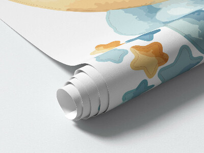 Autocollant mural 130x124 Ours mignon sur la lune dans les nuages et les étoiles