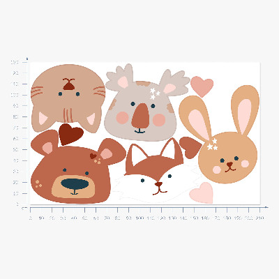 Autocollant mural 130x210 Animaux de la forêt dans des cœurs pastel bohèmes