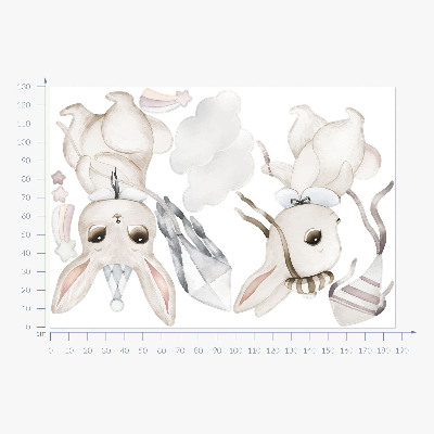 Autocollant mural 130x186 Lapins avec des cerfs-volants dans un style bohème pastel