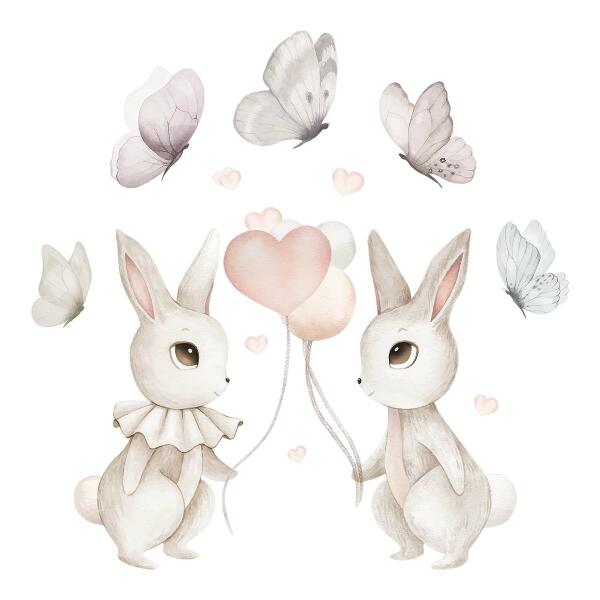 Autocollant mural 130x164 Lapins ballons style bohème pastel