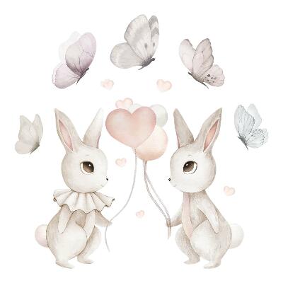Autocollant mural 130x164 Lapins ballons style bohème pastel