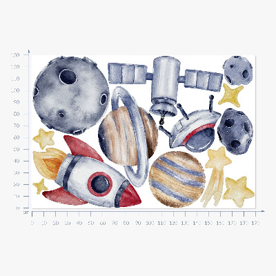 Autocollant mural 130x190 Espace pastel avec des planètes et une fusée