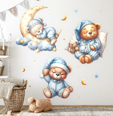 Autocollant mural 130x223 Ours en peluche dans l'espace aquarelle ciel pastel