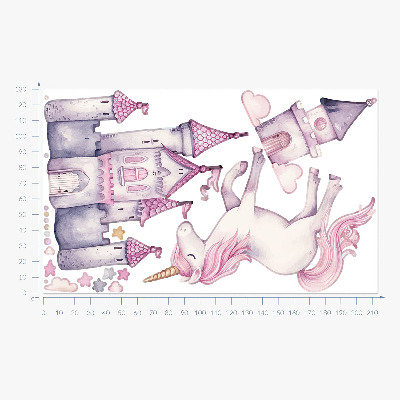 Autocollant mural 130x213 Aquarelle pastel avec une licorne et un château