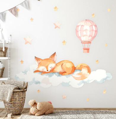 Autocollant mural 130x203 Renard pastel dans un nuage avec des étoiles et un ballon