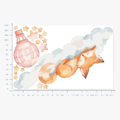 Autocollant mural 130x203 Renard pastel dans un nuage avec des étoiles et un ballon