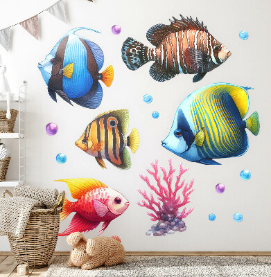 Autocollant mural 130x198 Le monde sous-marin des poissons aquarelles colorés