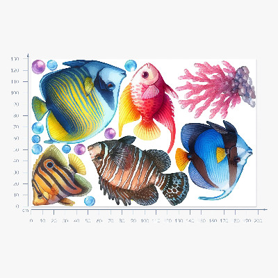 Autocollant mural 130x198 Le monde sous-marin des poissons aquarelles colorés