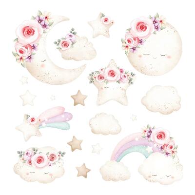 Autocollant mural 130x180 Ciel fleuri dans un style bohème aquarelle