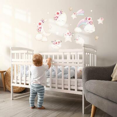 Autocollant mural 130x180 Ciel fleuri dans un style bohème aquarelle