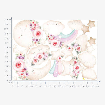 Autocollant mural 130x180 Ciel fleuri dans un style bohème aquarelle