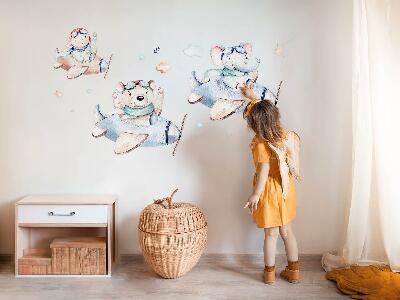 Autocollant mural 130x200 Ours en peluche éléphant et garçon dans des avions pastel