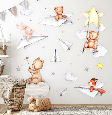 Autocollant mural 130x184 Aquarelles d'animaux mignons aux pastels