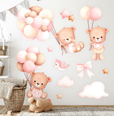 Autocollant mural 130x200 Ours en peluche mignons avec des ballons à l'aquarelle pastel
