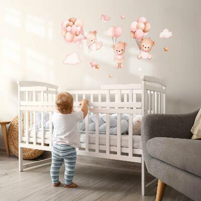 Autocollant mural 130x200 Ours en peluche mignons avec des ballons à l'aquarelle pastel