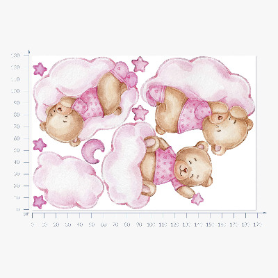 Autocollant mural 130x189 Ours en peluche mignons sur des nuages aux pastels aquarellés