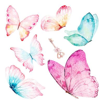 Autocollant mural 130x209 Clé avec des papillons pastel dans un style aquarelle