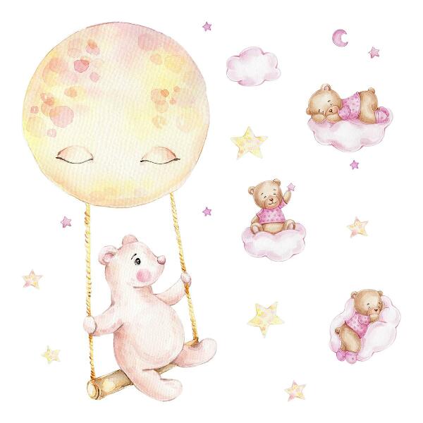 Autocollant mural 130x184 Ours en peluche dans le ciel à l'aquarelle pastel