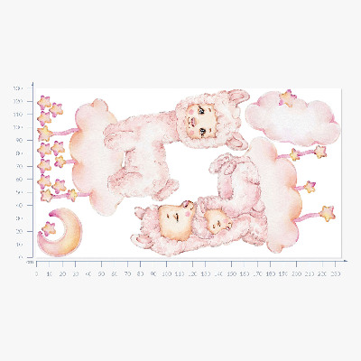 Autocollant mural 130x234 Moutons pastel sur nuages et étoiles