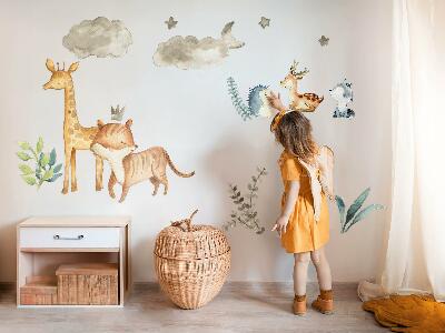 Autocollant mural 130x218 Animaux et plantes dans un style aquarelle pastel délicat