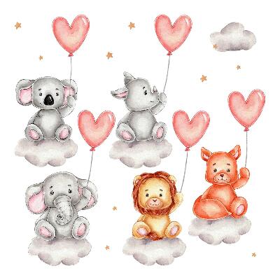 Autocollant mural 130x195 Animaux mignons sur des nuages avec des ballons pastel