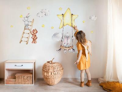 Autocollant mural 130x200 Aquarelle pastel animaux et nuages