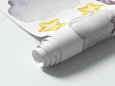 Autocollant mural 130x200 Aquarelle pastel animaux et nuages