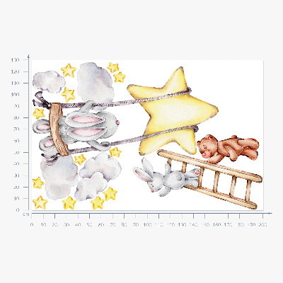 Autocollant mural 130x200 Aquarelle pastel animaux et nuages