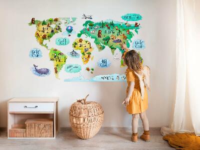 Autocollant mural 130x203 Carte du monde colorée avec continents et nature