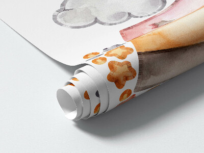 Autocollant mural 130x188 Des ours en peluche et un lapin dans un arc-en-ciel pastel et des nuages