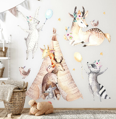 Autocollant mural 130x211 Animaux de la forêt au pastel dans un style aquarelle