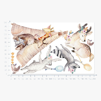Autocollant mural 130x211 Animaux de la forêt au pastel dans un style aquarelle