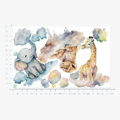 Autocollant mural 130x207 Safari avec des animaux sauvages peints dans les nuages
