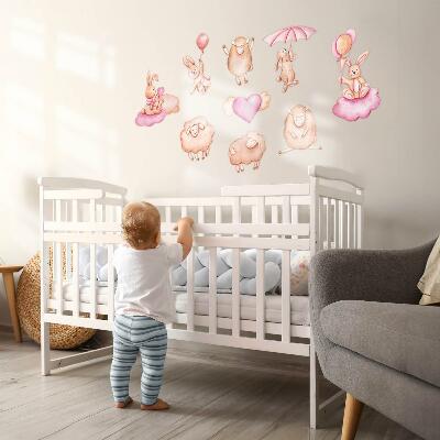 Autocollant mural 130x208 Nuages pastel avec moutons et lapins