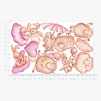 Autocollant mural 130x208 Nuages pastel avec moutons et lapins