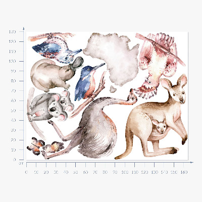Autocollant mural 130x164 La faune australienne aux pastels délicats