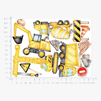 Autocollant mural 130x176 Construction - machines et véhicules à l'aquarelle